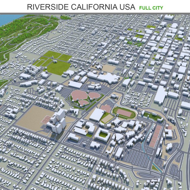 Riverside city california usa 40km 3D Модель .c4d .max .obj .3ds .fbx .stl .blend 