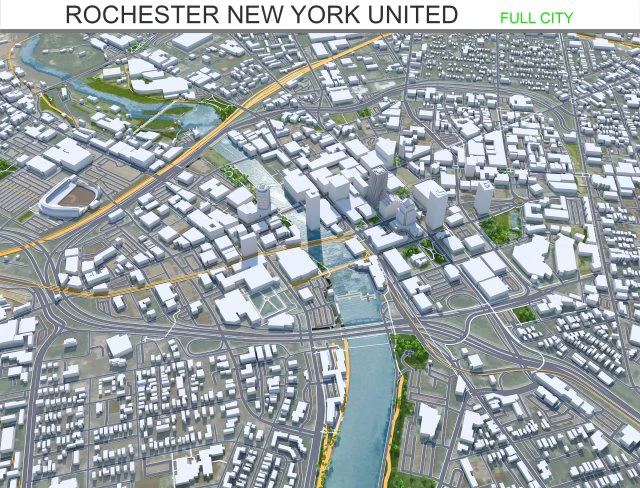 Rochester city new york united states 40km 3D Model .c4d .max .obj .3ds .fbx .stl .blend 