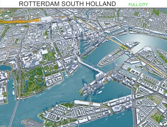 Rotterdam city south holland 40km 3D Model .c4d .max .obj .3ds .fbx .stl .blend