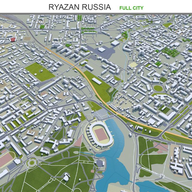 Ryazan city russia 50km 3D Model .c4d .max .obj .3ds .fbx .stl .blend 
