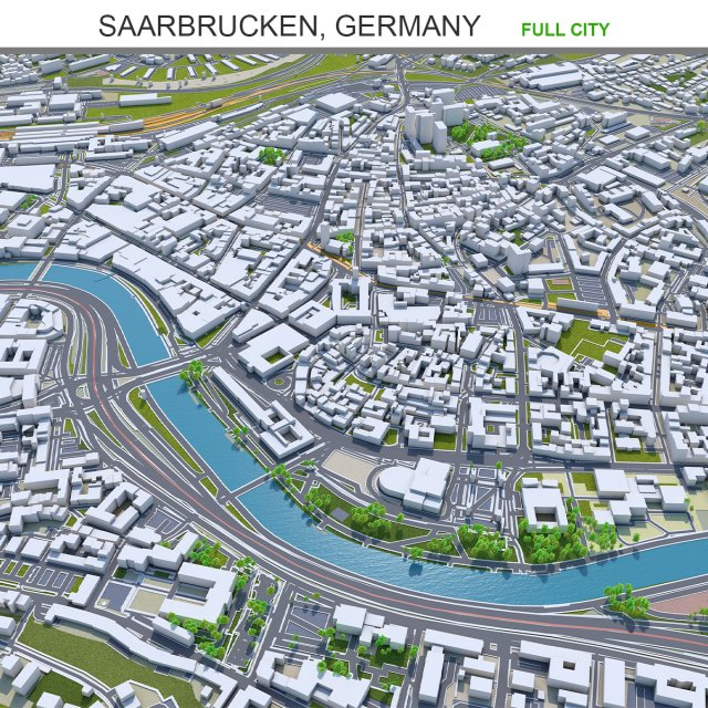 Saarbrucken city germany 40km Model 3D .c4d .max .obj .3ds .fbx .stl .blend 
