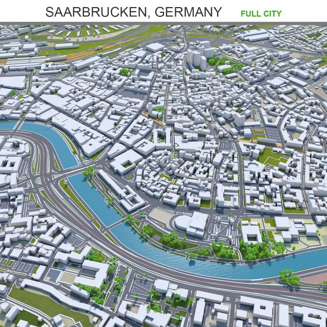 Saarbrucken city germany 40km 3D Model .c4d .max .obj .3ds .fbx .stl .blend 
