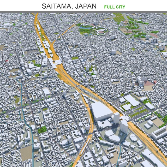 Saitama city japan 40km 3D Model .c4d .max .obj .3ds .fbx .stl .blend 
