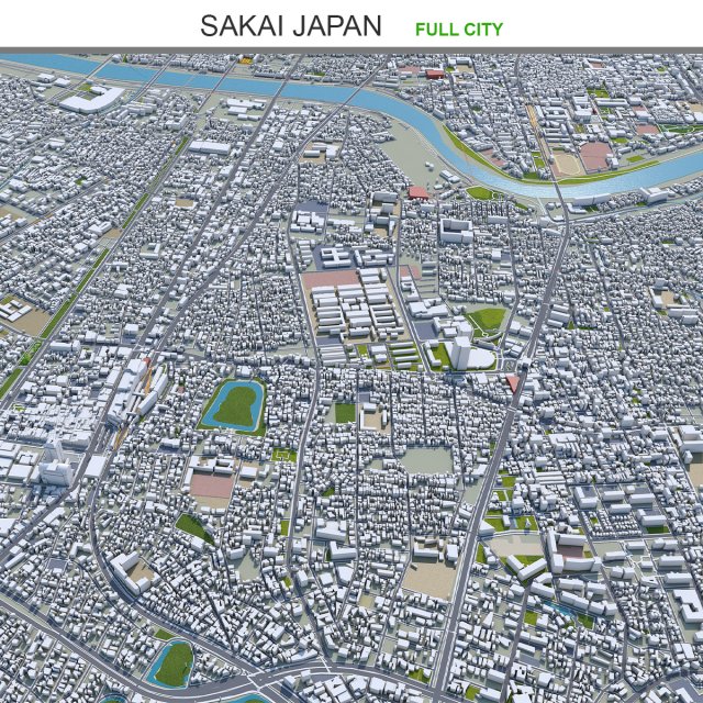 Sakai city japan 50km 3D Модель .c4d .max .obj .3ds .fbx .stl .blend 
