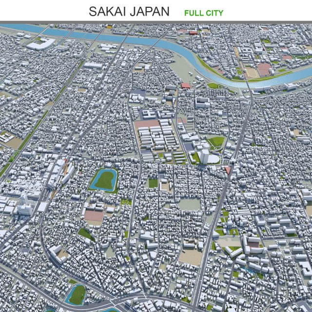 Sakai city japan 50km 3D Model .c4d .max .obj .3ds .fbx .stl .blend 