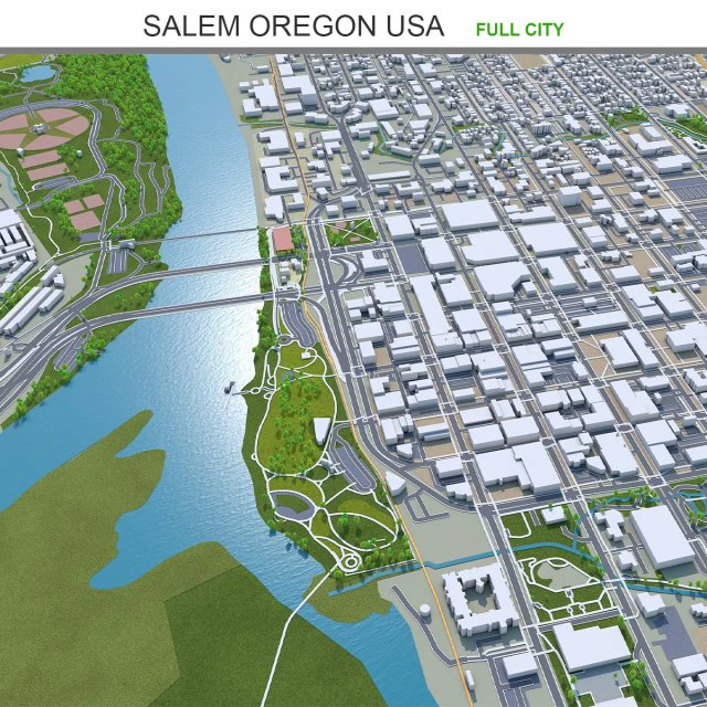 Salem city oregon usa 50km 3D Model .c4d .max .obj .3ds .fbx .stl .blend