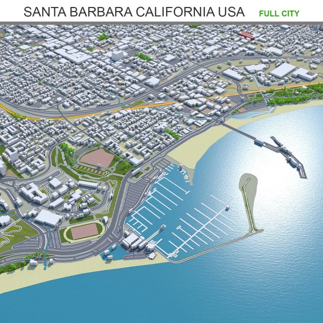 Santa barbara city california usa 40km 3D Model .c4d .max .obj .3ds .fbx .stl .blend 