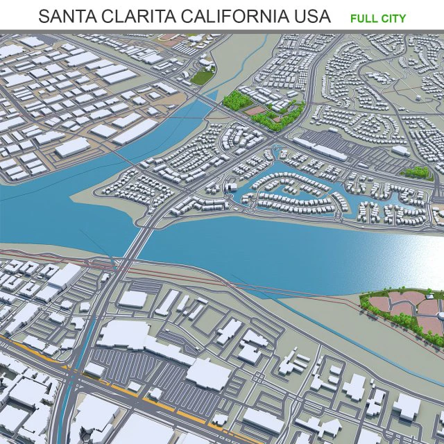 Santa clarita city california usa 40km 3D Model .c4d .max .obj .3ds .fbx .stl .blend 