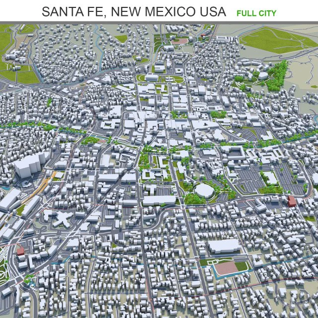 Santa fe city new mexico usa 50km 3D Model .c4d .max .obj .3ds .fbx .stl .blend 