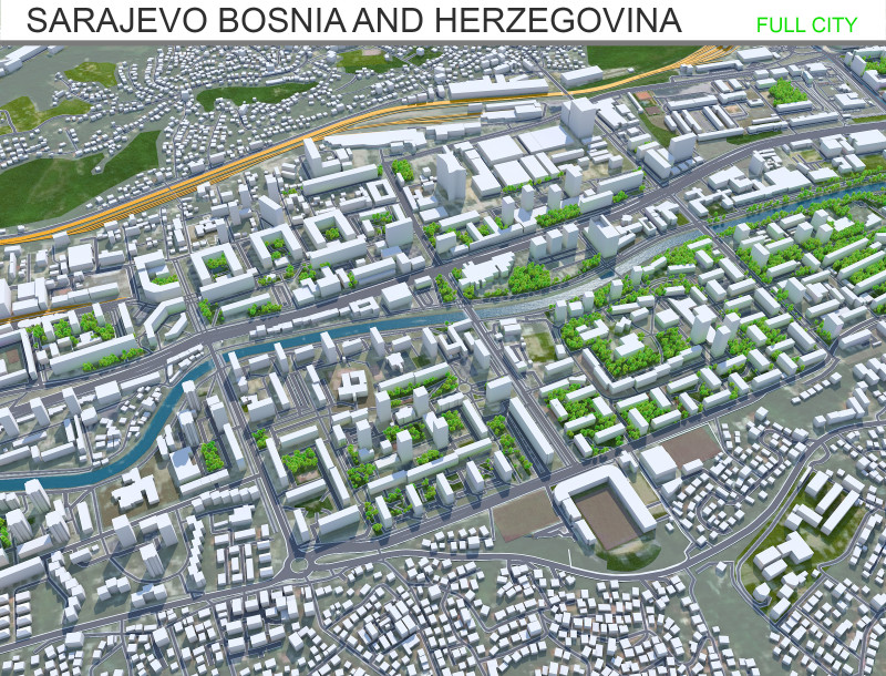 Sarajevo city bosnia and herzegovina 40km 3D 模型 .c4d .max .obj .3ds .fbx .stl .blend