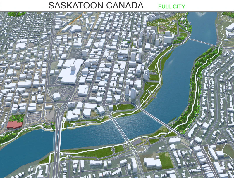 Saskatoon city canada 50km 3D Model .c4d .max .obj .3ds .fbx .stl .blend 