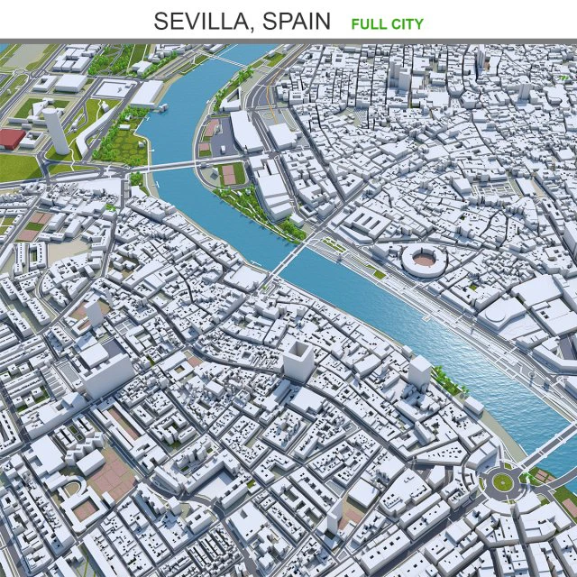 Sevilla city spain 40km 3D Model .c4d .max .obj .3ds .fbx .stl .blend