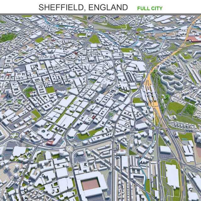 Sheffield city england 40km 3D Model .c4d .max .obj .3ds .fbx .stl .blend