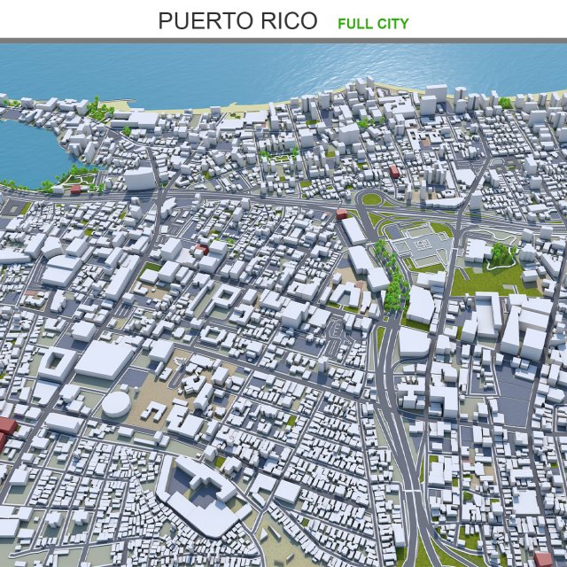 Puerto city rico 200km 3D Model .c4d .max .obj .3ds .fbx .stl .blend 