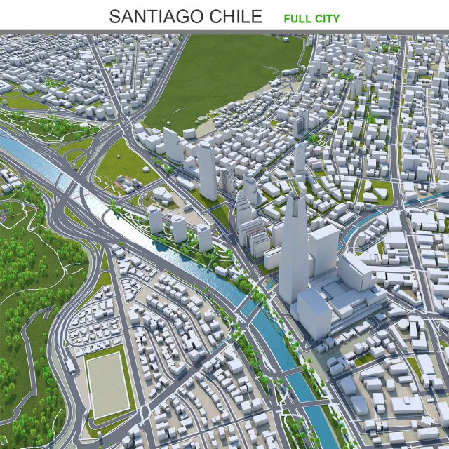Santiago city 60km 3D Model .c4d .max .obj .3ds .fbx .stl .blend