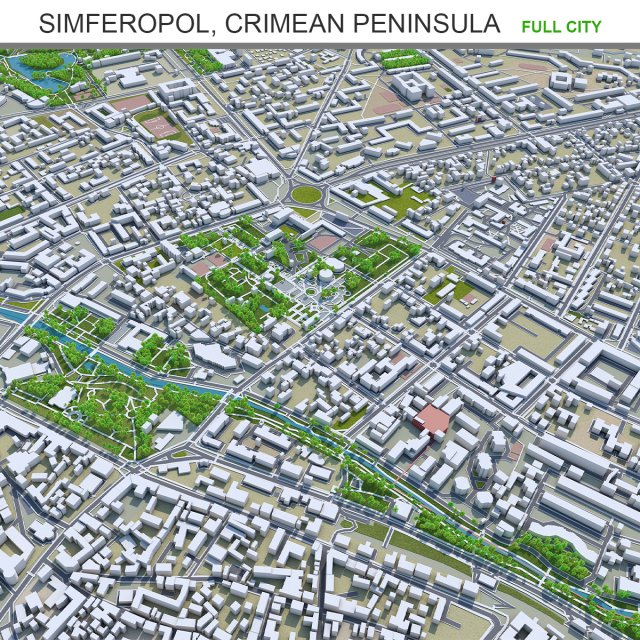 Simferopol city crimean peninsula 40km 3D Model .c4d .max .obj .3ds .fbx .stl .blend 