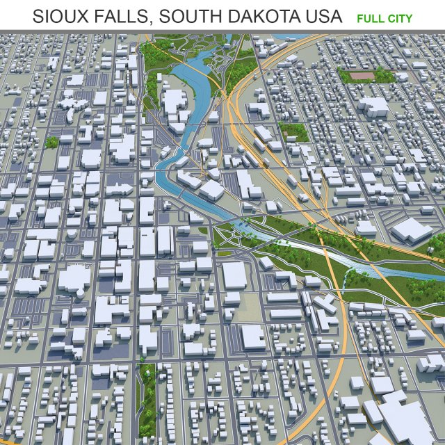 Sioux falls city south dakota usa 40km 3D 모델 .c4d .max .obj .3ds .fbx .stl .blend 