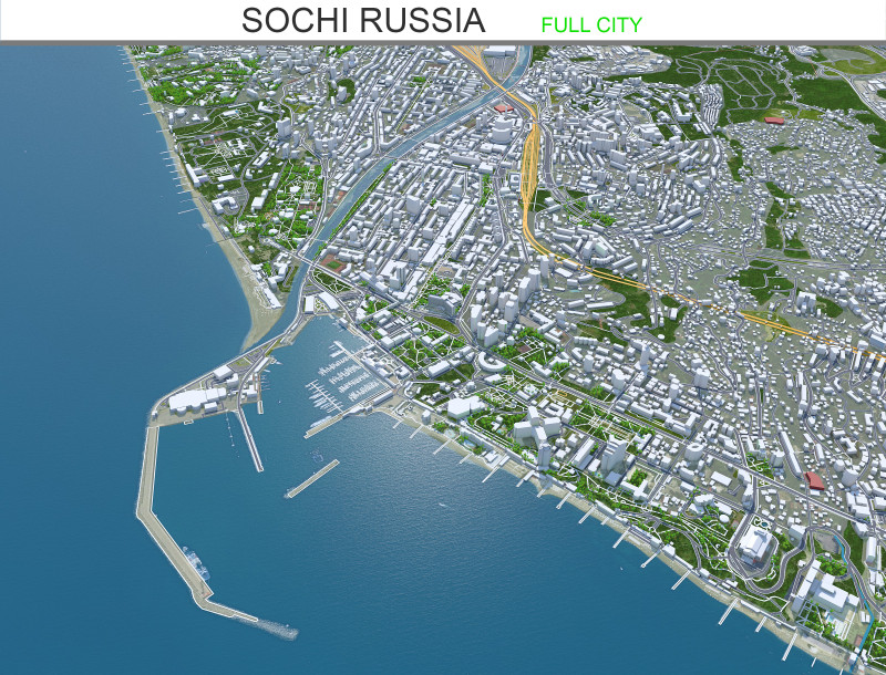 Sochi city russia 40km 3D मॉडल .c4d .max .obj .3ds .fbx .stl .blend 