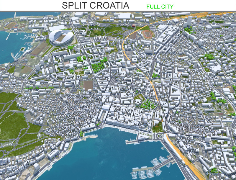 Split city croatia 20km 3D Model .c4d .max .obj .3ds .fbx .stl .blend 