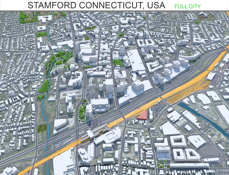Stamford city connecticut usa 40km 3D Model .c4d .max .obj .3ds .fbx .stl .blend 
