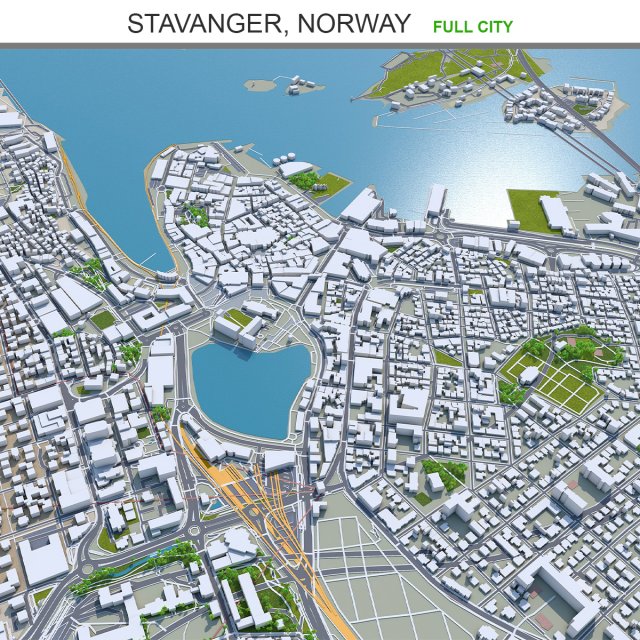 Stavanger city norway 30km 3D Modell .c4d .max .obj .3ds .fbx .stl .blend