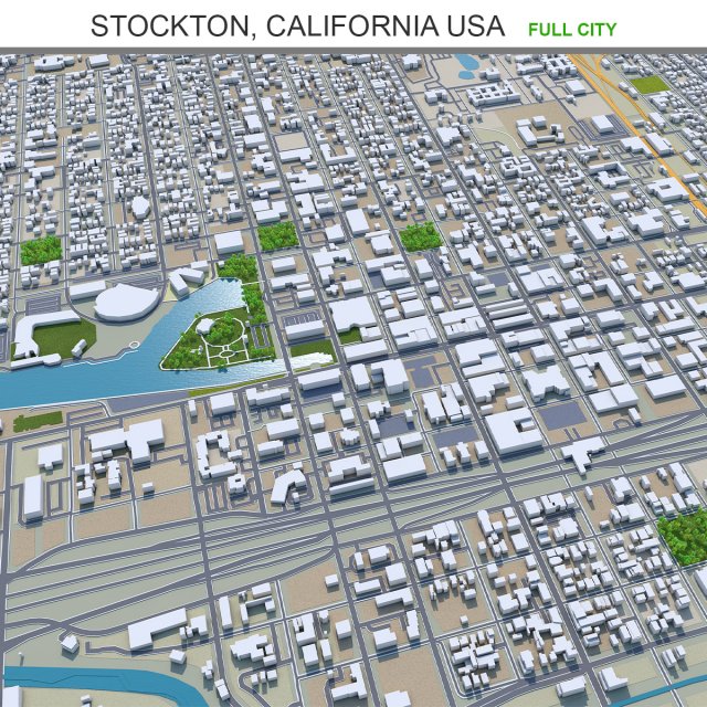 Stockton city california usa 40km Modello 3D .c4d .max .obj .3ds .fbx .stl .blend 