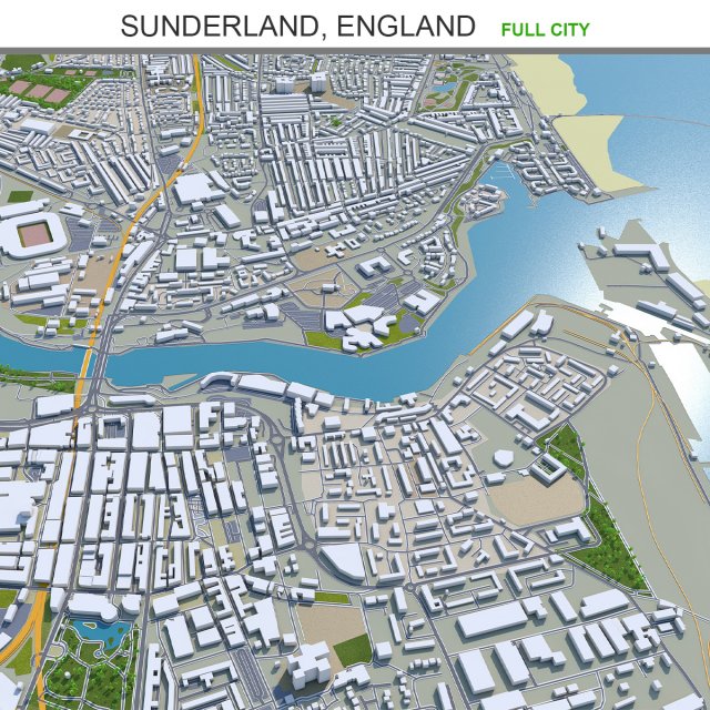 Sunderland city england 30km Model 3D .c4d .max .obj .3ds .fbx .stl .blend 