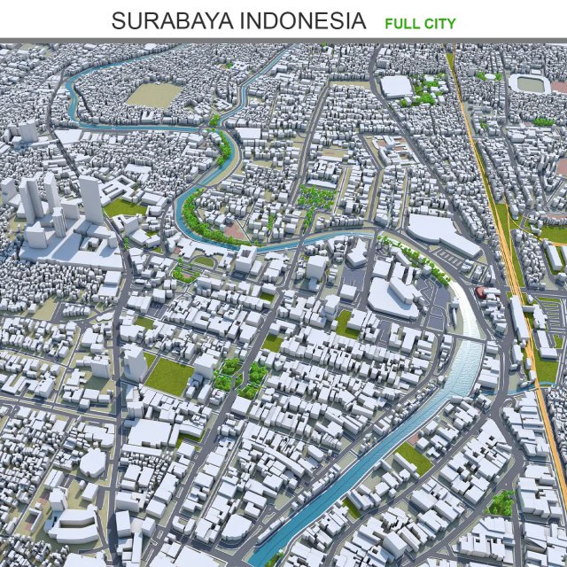 Surabaya city indonesia 30km 3D Model .c4d .max .obj .3ds .fbx .stl .blend 