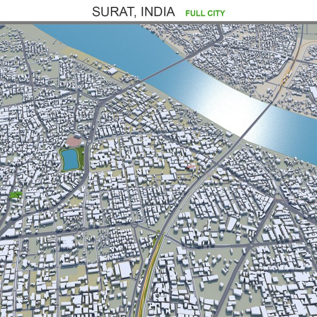 Surat city india 40km 3D-Modell .c4d .max .obj .3ds .fbx .stl .blend 