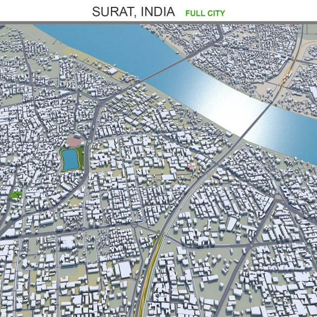 Surat city india 40km 3D Model .c4d .max .obj .3ds .fbx .stl .blend 