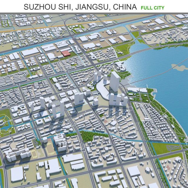 Suzhou city 200km 3D Model .c4d .max .obj .3ds .fbx .stl .blend