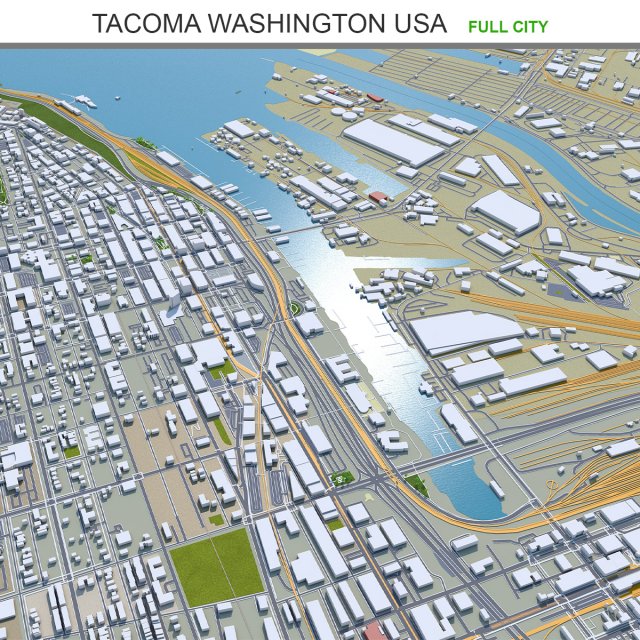Tacoma city washington usa 50km 3D 모델 .c4d .max .obj .3ds .fbx .stl .blend 