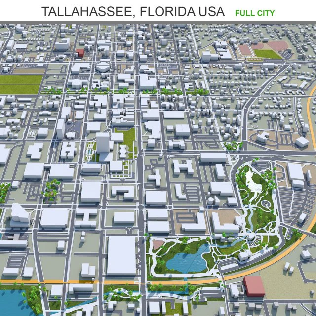 Tallahassee city florida usa 50km 3D Model .c4d .max .obj .3ds .fbx .stl .blend 