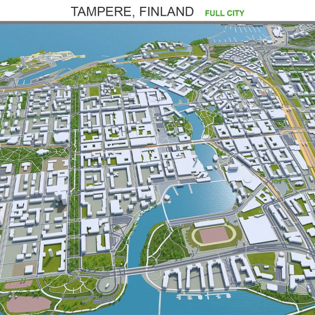 Tampere city finland 60km 3D Model .c4d .max .obj .3ds .fbx .stl .blend