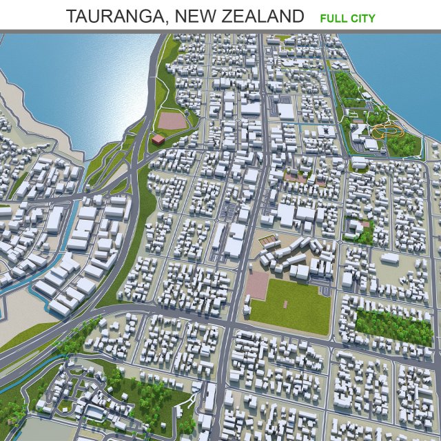 Tauranga city new zealand 40km 3D Model .c4d .max .obj .3ds .fbx .stl .blend 