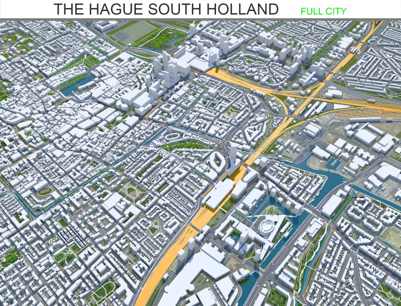 The hague city south holland netherlands 50km 3D 모델 .c4d .max .obj .3ds .fbx .stl .blend 