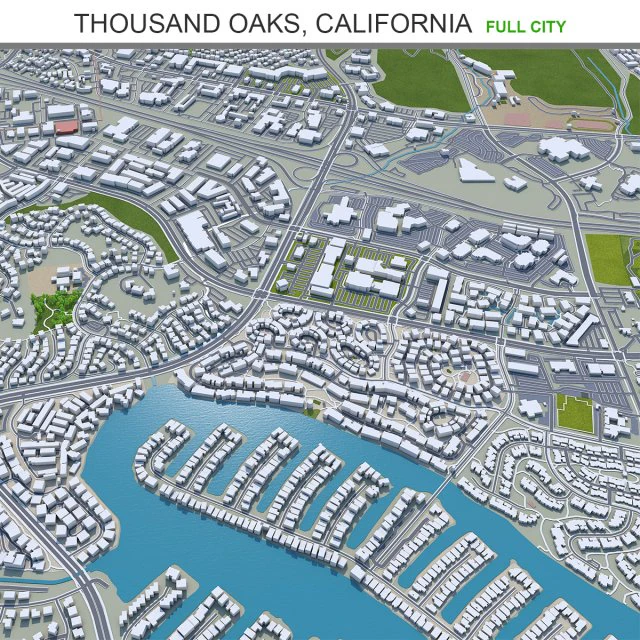 Thousand oaks city california 40km 3D Model .c4d .max .obj .3ds .fbx .stl .blend 