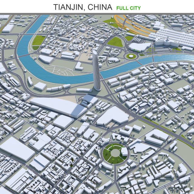 Tianjin city china 270km 3D Model .c4d .max .obj .3ds .fbx .stl .blend 