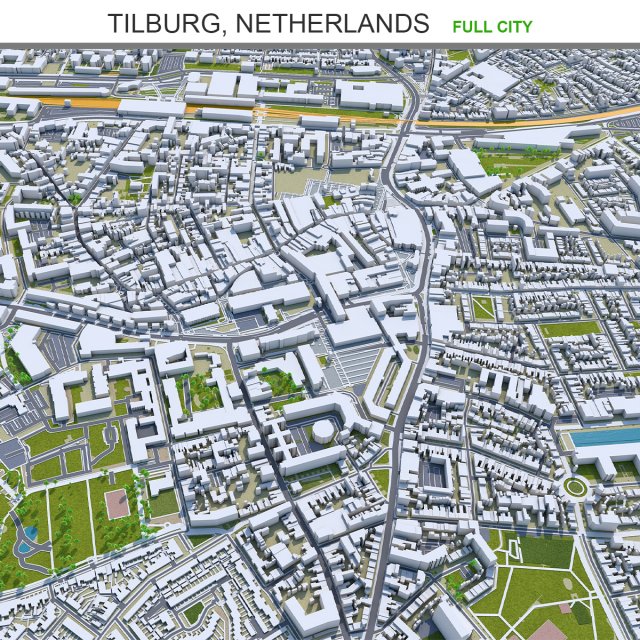 Tilburg city netherlands 50km Model 3D .c4d .max .obj .3ds .fbx .stl .blend 