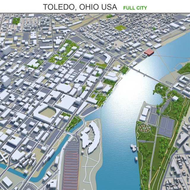 Toledo city ohio usa 40km 3D Model .c4d .max .obj .3ds .fbx .stl .blend 