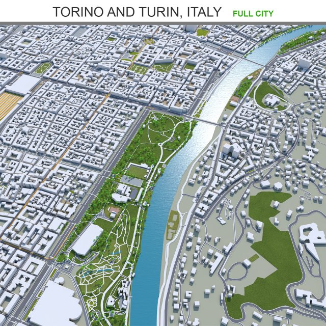 Torino and turin city italy 30km 3D 모델 .c4d .max .obj .3ds .fbx .stl .blend 