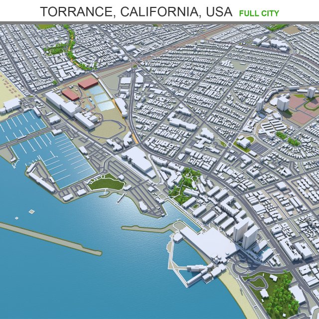 Torrance city california usa 30km 3D Model .c4d .max .obj .3ds .fbx .stl .blend 