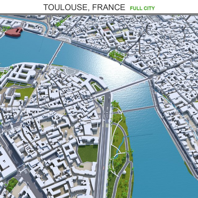 Toulouse city france 30km Model 3D .c4d .max .obj .3ds .fbx .stl .blend 