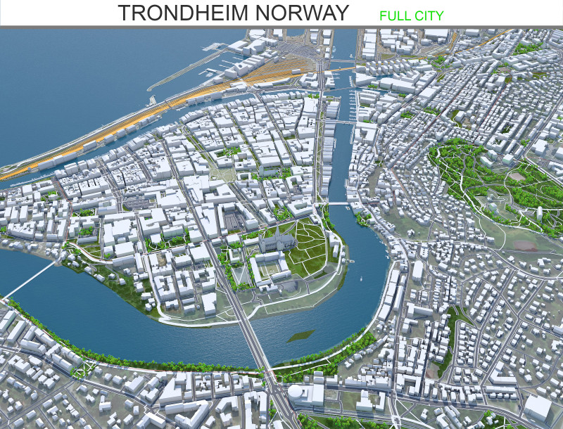 Trondheim city norway 60km 3D मॉडल .c4d .max .obj .3ds .fbx .stl .blend 