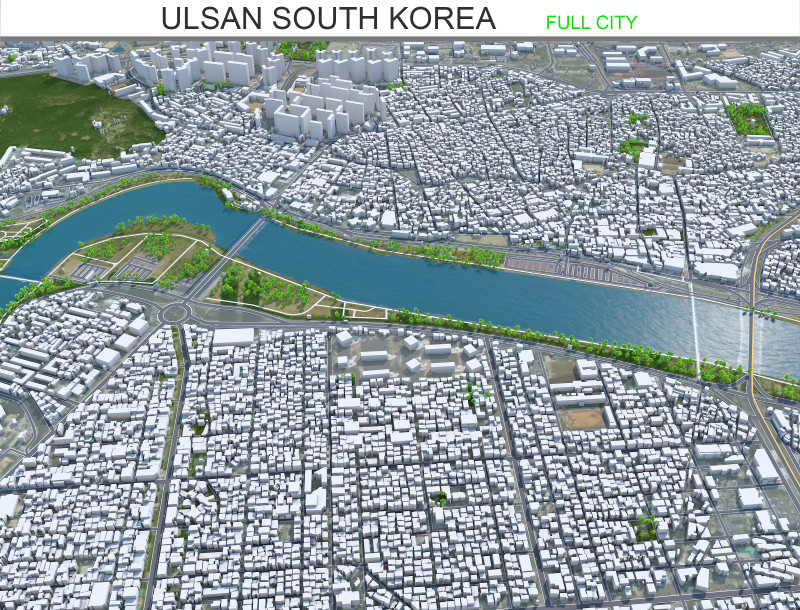 Ulsan city south korea 100km 3D Model .c4d .max .obj .3ds .fbx .stl .blend 