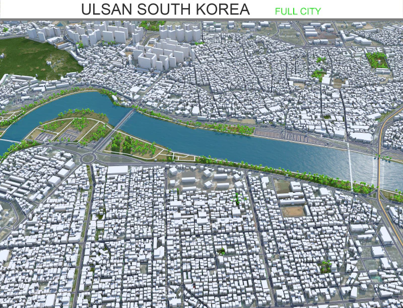 Ulsan city south korea 100km 3D Model .c4d .max .obj .3ds .fbx .stl .blend 