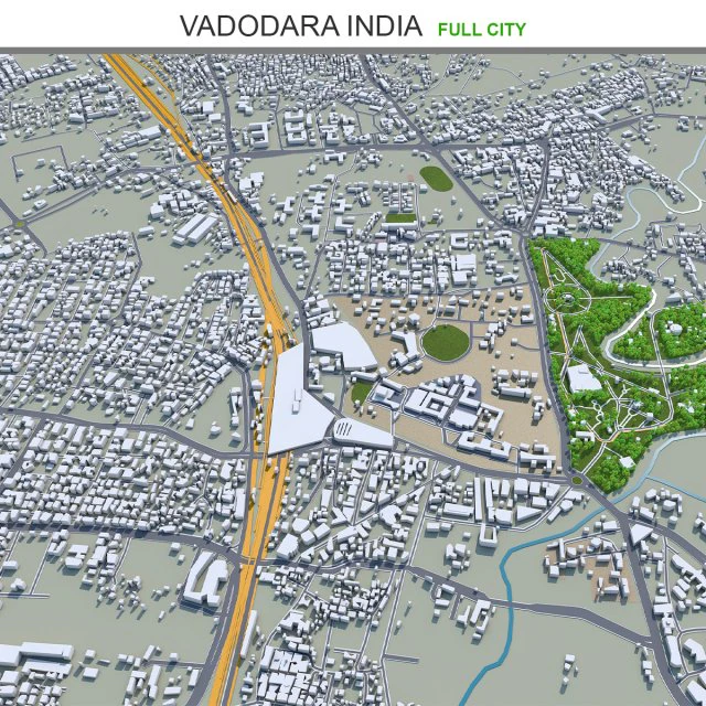 Vadodara city india 30km 3D Model .c4d .max .obj .3ds .fbx .stl .blend 