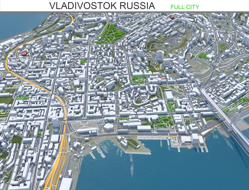 Vladivostok city russia 70km Modelo 3D .c4d .max .obj .3ds .fbx .stl .blend 