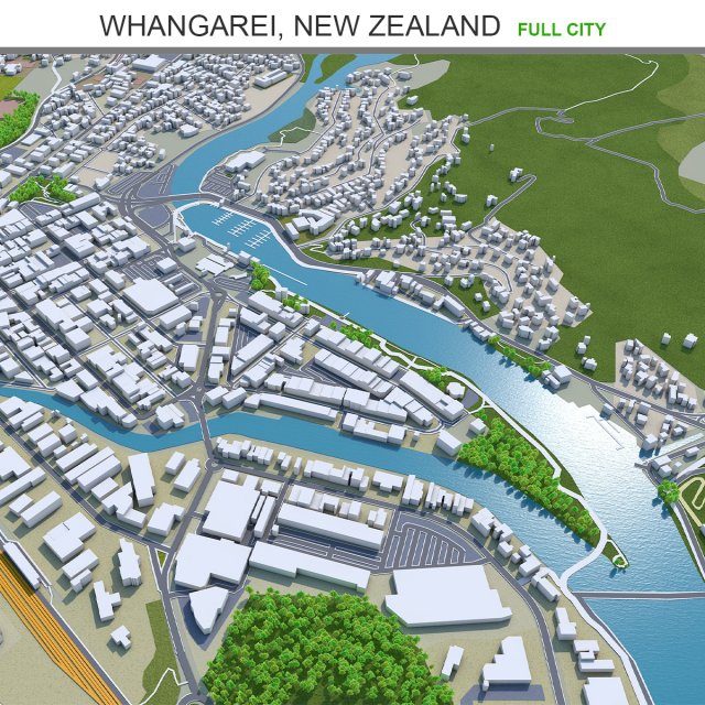 Whangarei city new zealand 30km Model 3D .c4d .max .obj .3ds .fbx .stl .blend 