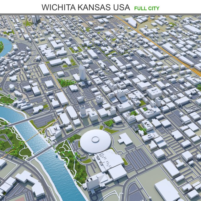 Wichita city kansas usa 70km 3D Model .c4d .max .obj .3ds .fbx .stl .blend 